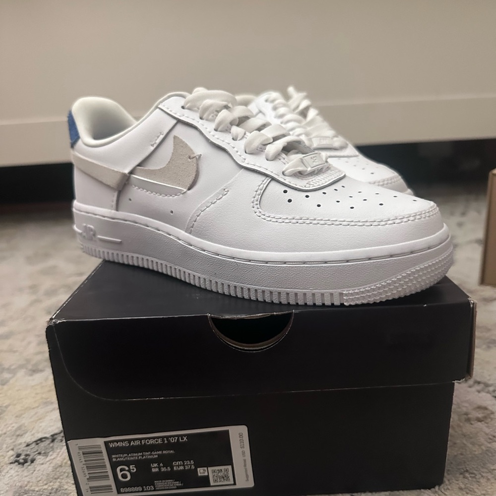 Nike Air Force 1 White and Blue Sneakers